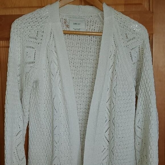 Zara Knit Sz. M Cream Knit Sweater Cardigan - Picture 3 of 11